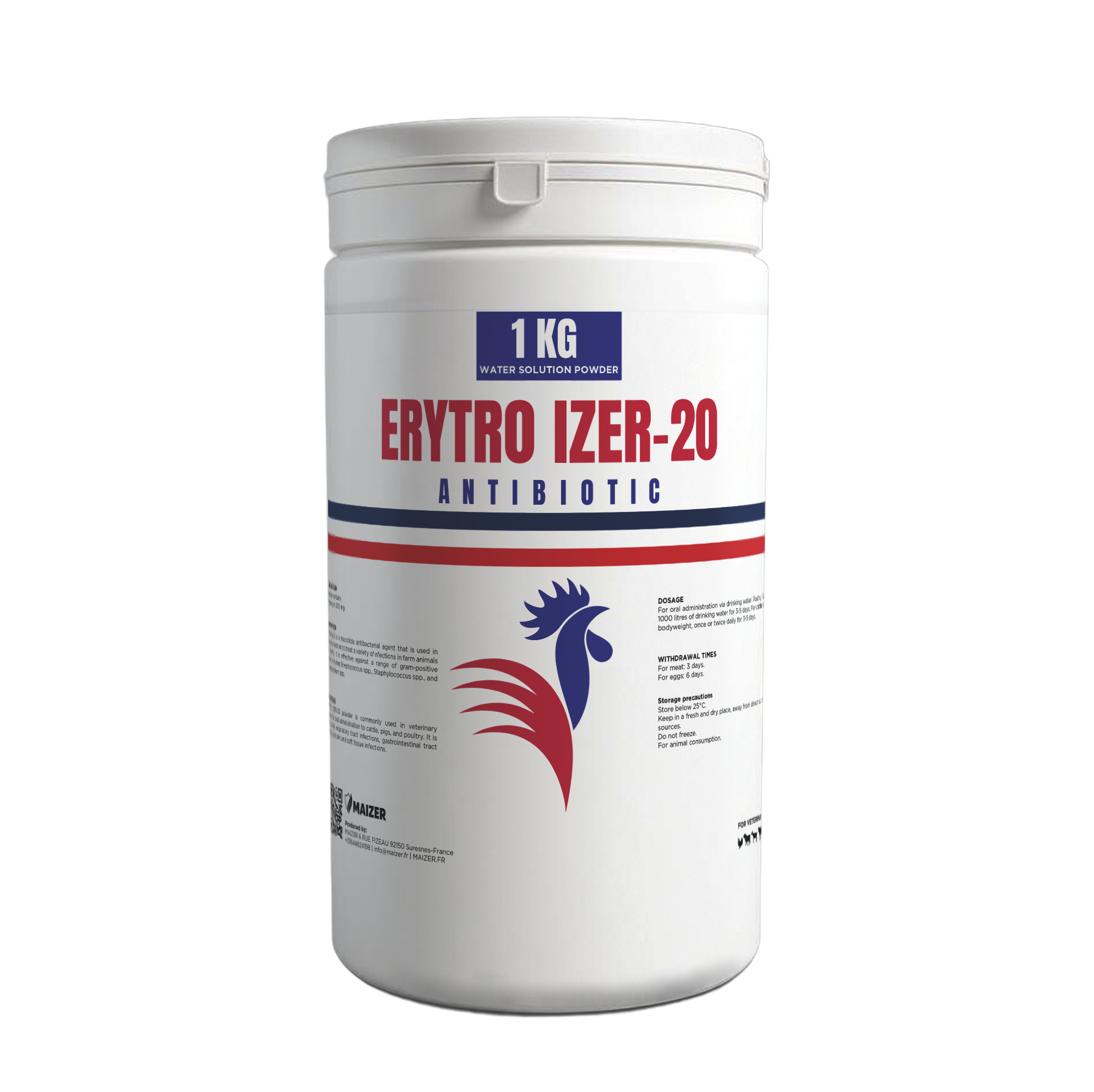 Erythromycin 20% water-soluble veterinary antibiotic powder for poultry and livestock – effective treatment for respiratory and intestinal infections.
